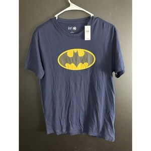 GAP DC Comics Batman Symbol Logo Mens Navy Blue Yellow TShirt CrewNeck S $30 NWT